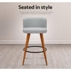 Artiss Set of 2 Wooden Fabric Bar Stools Circular Footrest - Light Grey