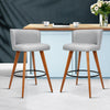 Artiss Set of 2 Wooden Fabric Bar Stools Circular Footrest - Light Grey