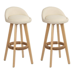 Artiss 2x Bar Stools Padded Leather Wooden Beige