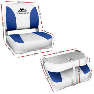 Seamanship Set of 2 Folding Swivel Boat Seats - White & Blue