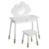 Keezi Kids Vanity Makeup Dressing Table Chair Set Wooden Mirror Drawer White