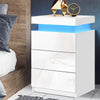 Artiss Bedside Tables Side Table 3 Drawers RGB LED High Gloss Nightstand White