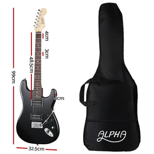 Alpha Electric Guitar Music String Instrument Rock Black Carry Bag Steel String