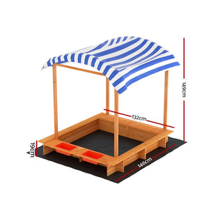 Keezi Kids Sandpit Outdoor Toys Wooden Large Sand Pit Water Box Canopy 149cm