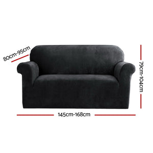 Artiss Velvet Sofa Cover Plush Couch Cover Lounge Slipcover 2 Seater Black