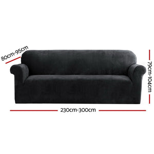 Artiss Velvet Sofa Cover Plush Couch Cover Lounge Slipcover 4 Seater Black