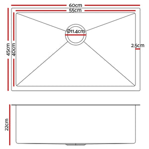 Cefito 60cm x 45cm Stainless Steel Kitchen Sink Under/Top/Flush Mount Black