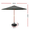 Instahut Outdoor Umbrella Pole Umbrellas 3M W/ Base Garden Stand Deck Charcoal