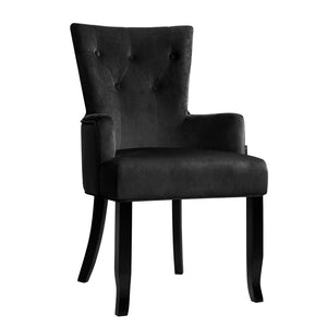 Artiss Dining Chairs French Provincial Chair Velvet Fabric Timber Retro Black