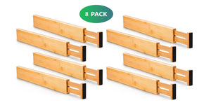 8 Pack Bamboo Adjustable Kitchen Drawer Dividers (Large, 44-55 cm)