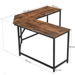 VASAGLE L-Shaped Computer Desk Rustic Brown and Black LWD73X