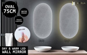 La Bella LED Wall Mirror Oval Touch Anti-Fog Makeup Decor Bathroom Vanity 50x75cm