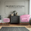 La Bella Shell Scallop Pink Armchair Accent Chair Velvet + Round Ottoman Footstool