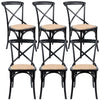 Aster Crossback Dining Chair Set of 6 Solid Birch Timber Wood Ratan Seat - Black