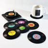6x Creative Vinyl Record Cup Coasters w Holder Glass Drink Tableware Home Décor, A w/ Record Player Holder