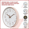 Modern Wall Clock Silent Non-Ticking Quartz Battery Operated Rose Gold