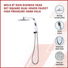 WELS 8" Rain Shower Head Set Square Dual Heads Faucet High Pressure Hand Held