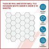 Tiles 3D Peel and Stick Wall Tile Hexagon White (30cm x 30cm x 10 sheets)