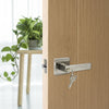 Door Handle Set Lever Key Lock Function Square Satin Nickel